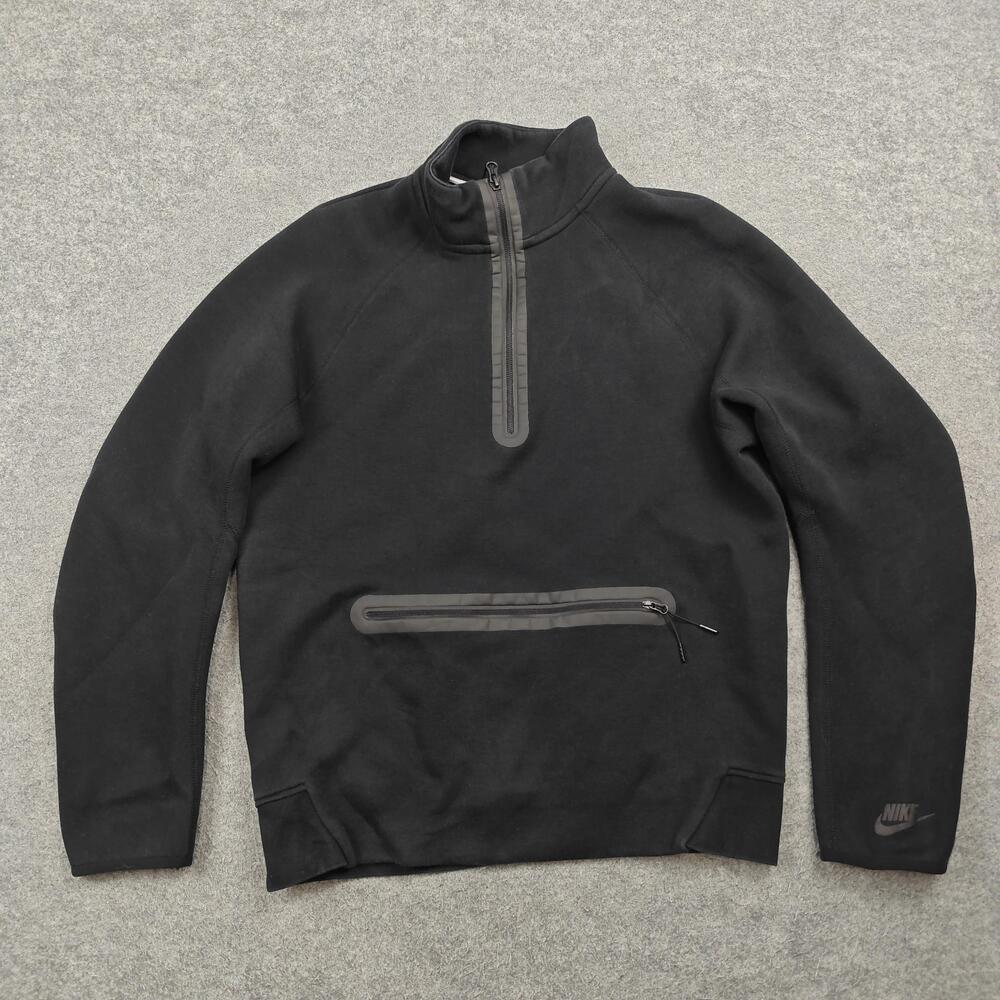 Nike Tech Sweatshirt Mens Medium Black Pullover 1/2 Zip Pockets Fleece Athletic